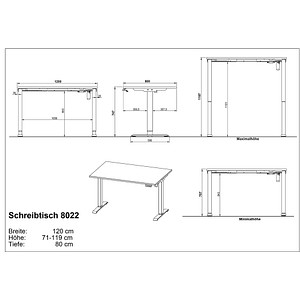 4005949801936 - GERMANIA Boras höhenverstellbarer Schreibtisch lichtgrau rechteckig T-Fuß-Gestell weiß 1200 x 800 cm 4005949801936 - GERMANIA Boras höhenverstellbarer Schreibtisch lichtgrau rechteckig T-Fuß-Gestell weiß 1200 x 800 cm