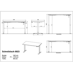 4005949802636 - GERMANIA Boras höhenverstellbarer Schreibtisch grandson-eiche rechteckig T-Fuß-Gestell silber 1400 x 800 cm