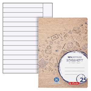 herlitz Schulheft Recycling Lineatur 25 liniert mit Rand DIN A4 Außenrand, 16 Blatt, 1 St.