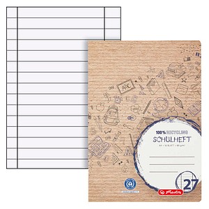 herlitz Schulheft Recycling Lineatur 27 liniert mit Rand DIN A4 mit Randlinie (innen und außen), 16 Blatt, 1 St.