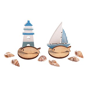 4006166781858 - Bastelholz blau weiß natur Set Steckteile Maritim Ø 33 cm 2 Set