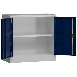 4061815550346 - Stahlschrank ClassiX X-530301 enzianblau lichtgrau 800 x 380 x 750 cm aufgebaut  4061815550346 LÜLLMANN