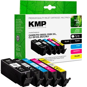 4011324001150 -  1x pigmentschwarz 1x schwarz 1x cyan 1x magenta 1x gelb Druckerpatronen kompatibel zu Canon PGI-580XXL PGBK CLI 581XXL BK C M Y 5er-Set