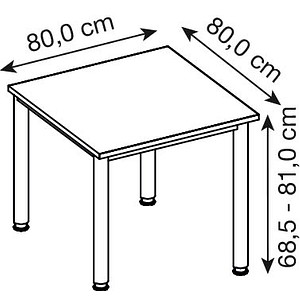 4032062139189 - Schreibtisch H-Serie manuell höhenverstellbar 68-81cm (H) 80x80cm (BxT) quadratisch grau   silber 4032062139189 Hammerbache