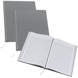 Notizbücher DIN A4 kariert, silber Hardcover 192 Seiten, 3 St.