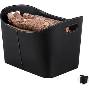 relaxdays Kunstleder XL Kaminholzkorb 27,0 l schwarz 55,0 x 42,5 x 35,5 cm