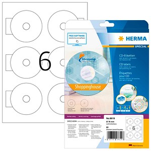 HERMA CD-Etiketten 8619 weiß, 60 Etiketten 