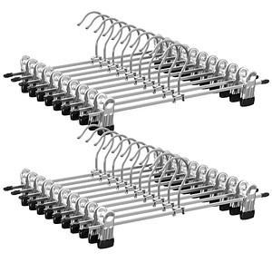6955880325559 - Hosenbügel aus Metall 20er-Pack rutschfeste Rockbügel mit Hosenklammern 31 cm Länge strapazierfähig Chrom Silber und Schwarz CRI003-20