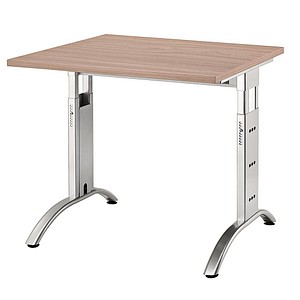 HAMMERBACHER Savona höhenverstellbarer Schreibtisch nussbaum quadratisch, C-Fuß-Gestell silber 80,0 x 80,0 cm