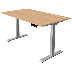 Kerkmann Move 1 stable elektrisch höhenverstellbarer Schreibtisch eiche hell rechteckig, T-Fuß-Gestell silber 140,0 x 80,0 cm