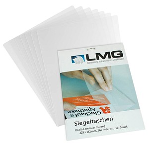 4250504597643 - 10 LMG Kaltlaminierfolien glänzend für A4 Vorderseite 67 micron   Rückseite 200 micron selbstklebender Rücken