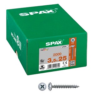 4003530109720 - Universalschraube 35 x 25 mm 2000 Stück Vollgewinde Rückwandkopf Kreuzschlitz Z2 4CUT wirox - 0281010350252 - Spax
