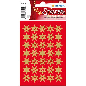 4008705039246 - 3924  Zahlen 1-24 Schmucketikett Stern 16mm gold 4008705039246 102 Stück
