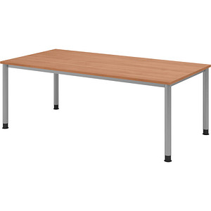 HAMMERBACHER HS2E höhenverstellbarer Schreibtisch nussbaum rechteckig, 4-Fuß-Gestell silber 200,0 x 100,0 cm
