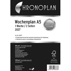 Chronoplan Chronoplan Wochenplan A5 2027 in Zeilen 1 Woche/2 Seiten