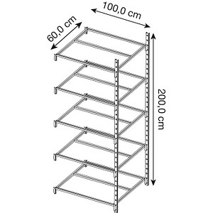 3612970784636 - Universal-Steckregal Anbaufeld 5 Gitterböden Fachlast 230 kg B 1000 x H 2000 x T 600 mm