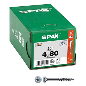 4003530165702 - Universalschraube 4 x 80 mm 200 Stück Teilgewinde Senkkopf t-star plus T20 4CUT wirox - 0191010400805 - Spax