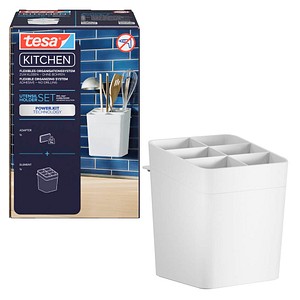 4063565273407 - tesa Küchenutensilienhalter weiß Einzeladapter Utensilienhalter Utensilieneinlage tesa® PowerKit Adapter tesa® Klebeapplikator Anleitung Wasserwaage Rändelmutter