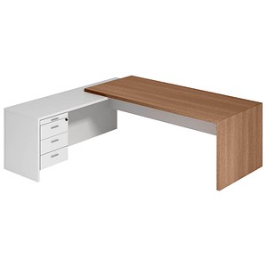 8052745750483 - Schreibtischkombination T45 T4MCS180 NOBASZ 74cm (H) 200x194cm (BxT) L-Form nussbaum   nussbaum weiß 8052745750483 Quadrifog