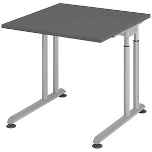 HAMMERBACHER ZS08 höhenverstellbarer Schreibtisch grafit quadratisch, C-Fuß-Gestell silber 80,0 x 80,0 cm