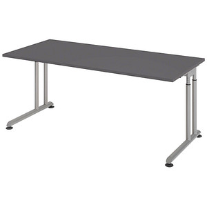 HAMMERBACHER ZS19 höhenverstellbarer Schreibtisch grafit rechteckig, C-Fuß-Gestell silber 180,0 x 80,0 cm