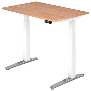 HAMMERBACHER VXBHM12 elektrisch höhenverstellbarer Schreibtisch nussbaum rechteckig, C-Fuß-Gestell weiß 120,0 x 80,0 cm
