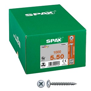 4003530092169 - Universalschraube 5 x 50 mm 1000 Stück Vollgewinde Rückwandkopf Kreuzschlitz Z2 4CUT wirox - 0281010500502 - Spax