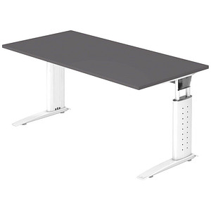 HAMMERBACHER US16 Haziender höhenverstellbarer Schreibtisch grafit rechteckig, C-Fuß-Gestell weiß 160,0 x 80,0 cm