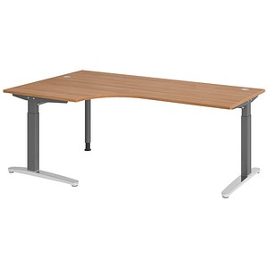 HAMMERBACHER VXB82 höhenverstellbarer Schreibtisch nussbaum L-Form, C-Fuß-Gestell grau 200,0 x 120,0 cm