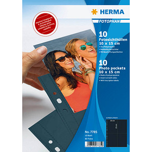 10 HERMA Fotosichthüllen Fotophan 10×15 cm schwarz genarbt