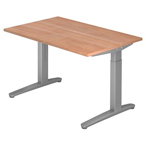 HAMMERBACHER VXB12 höhenverstellbarer Schreibtisch nussbaum rechteckig, C-Fuß-Gestell silber 120,0 x 80,0 cm