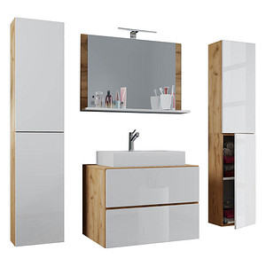4051814385919 - 5-tlg Waschplatz Waschtisch Waschbecken Unterschrank Breite 60 cm Badmöbel Set mit Schubladen Drehtüren Spiegel Lendas XL Schublade 4051814385919 - 5-tlg Waschplatz Waschtisch Waschbecken Unterschrank Breite 60 cm Badmöbel Set mit Schubladen Drehtüren Spiegel Lendas XL Schublade