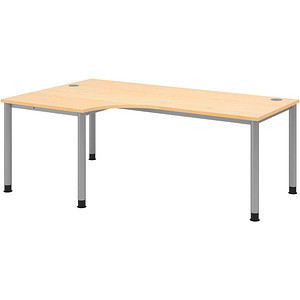 HAMMERBACHER HS82 höhenverstellbarer Schreibtisch ahorn L-Form, 5-Fuß-Gestell silber 200,0 x 80,0/120,0 cm