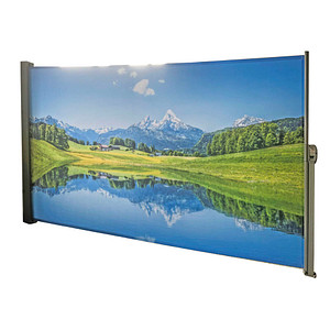 4041908131133 - Seitenmarkise Motiv Bergsee silbergrau 160x300 Markise Seite Balkon Sichtschutz