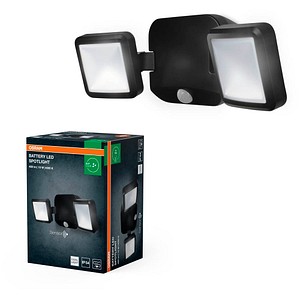 OSRAM LED-Außenleuchte mit Dämmerungssensor und Bewegungsmelder Battery LED Spotlight Double, schwarz 10 W, 1 St.