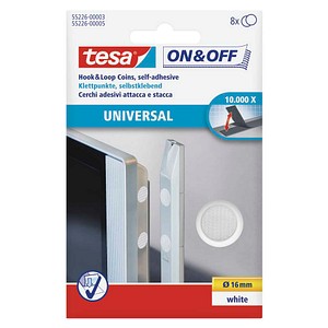 tesa On & Off - mounting adhesive - 1.6 cm diameter - white (pack of 8)