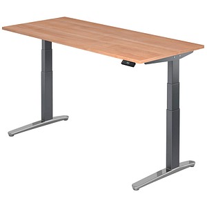 HAMMERBACHER VXBHM19 elektrisch höhenverstellbarer Schreibtisch nussbaum rechteckig, C-Fuß-Gestell grau 180,0 x 80,0 cm