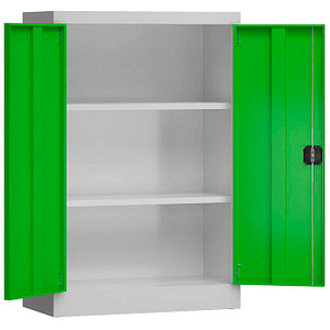 4061815855151 - Stahlschrank ClassiX X-530295 lichtgrau gelbgrün 800 x 380 x 1200 cm aufgebaut  4061815855151 LÜLLMANN