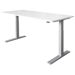 HAMMERBACHER Akandia elektrisch höhenverstellbarer Schreibtisch weiß rechteckig, C-Fuß-Gestell silber 180,0 x 80,0 cm