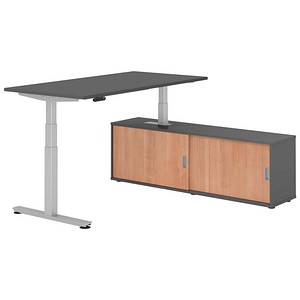 4032062329696 - VXDSM16SB elektrisch höhenverstellbarer Schreibtisch grafit rechteckig T-Fuß-Gestell silber 1600 x 800 cm