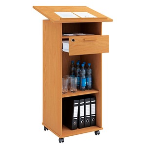 4051814373749 - Stehpult Melta mobil höhenverstell- neigbar 3 offene Fächer & 1 abschließbarer Schub B 600 x T 500 x H 1090-1200 mm Holz Buche-Dekor