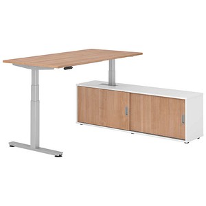 4032062329634 - VXDSM16SB elektrisch höhenverstellbarer Schreibtisch nussbaum rechteckig T-Fuß-Gestell silber 1600 x 800 cm