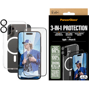 PanzerGlass™ 3-in-1 Schutz-Set für Apple iPhone 16