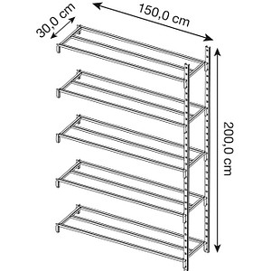 3612970787439 - Universal-Steckregal Anbaufeld 5 Gitterböden Fachlast 71 kg B 1500 x H 2000 x T 300 mm