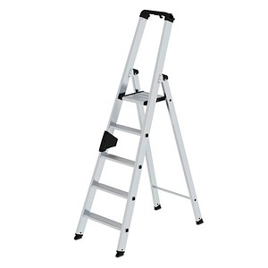 MUNK Stehleiter 40105 nivello, 1x 5 Stufen, silber, Aluminium 4031405401051 MUNK