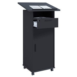4051814373787 - Stehpult Melta mobil höhenverstell- neigbar 1 offenes Fach 1 abschließbarer Schub 2 Fächer mit Tür B 600 x T 500 x H 1090-1200 mm Holz schwarz