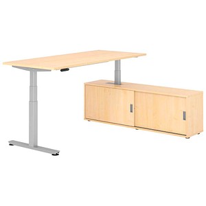 4032062329146 - Schreibtischkombination XDSM 19 höhenverstellbar 63-127cm (H) 160x80cm (BxT) rechteckig ahorn   silber 4032062329146 Hammerb