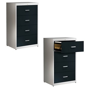 4250633304914 - mauser Hängeregistraturschrank Bügelgriffe 4 Schübe Standardeinzug 2-bahnig weißaluminium anthrazitgrau 4250633304914 - mauser Hängeregistraturschrank Bügelgriffe 4 Schübe Standardeinzug 2-bahnig weißaluminium anthrazitgrau