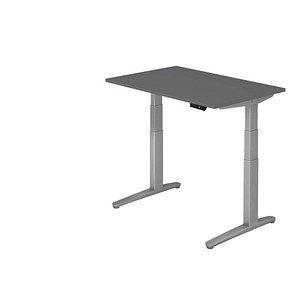 HAMMERBACHER XBHM12 elektrisch höhenverstellbarer Schreibtisch grafit rechteckig, C-Fuß-Gestell silber 120,0 x 80,0 cm