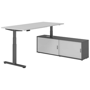 HAMMERBACHER VXDSM19SB elektrisch höhenverstellbarer Schreibtisch lichtgrau rechteckig, T-Fuß-Gestell grau 180,0 x 80,0 cm